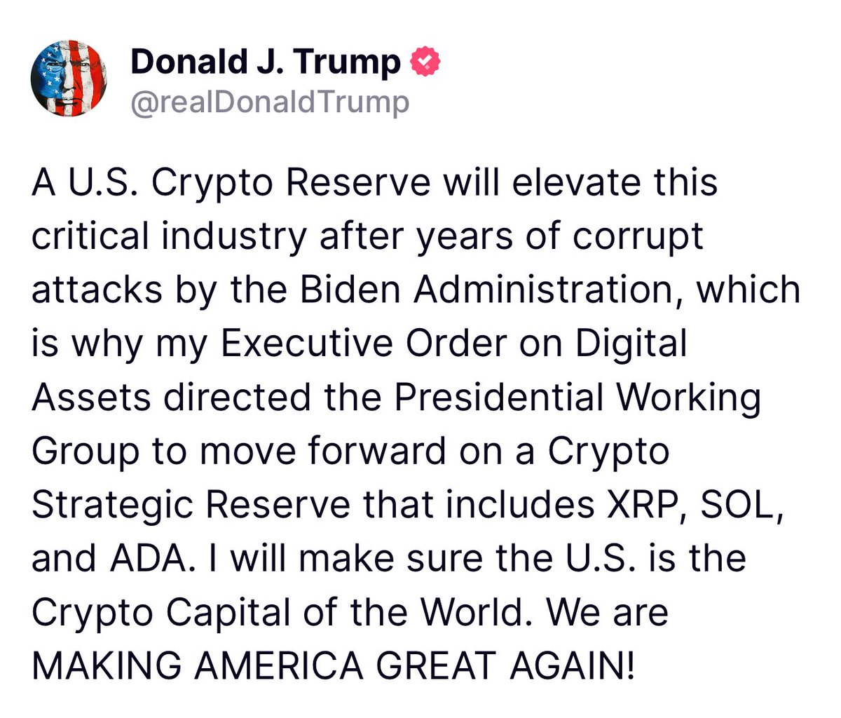 Trump Announces U.S. Crypto Reserve Including XRP, SOL, and ADA to Bolster  Digital Assets - 