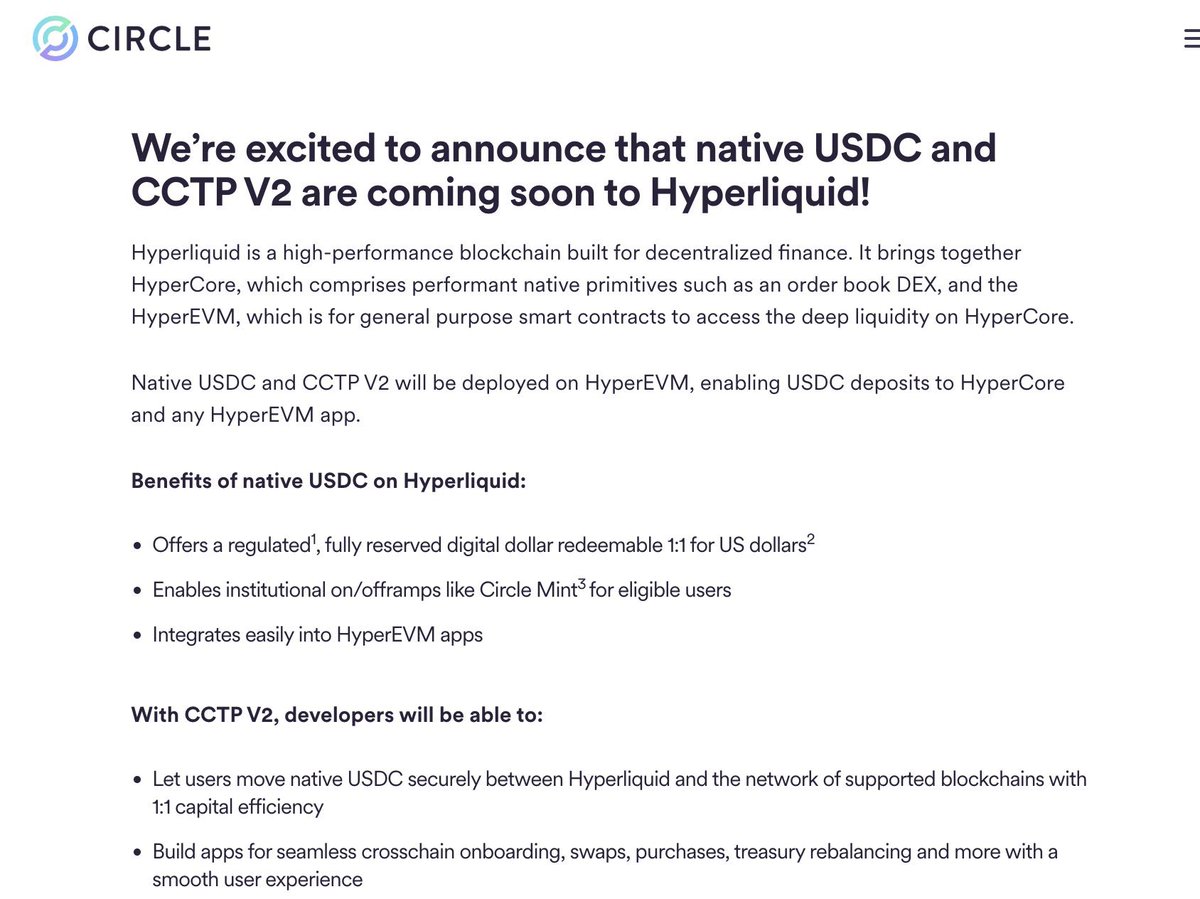 Circle Extends Native USDC to Sei and Hyperliquid in Cross-Chain Push