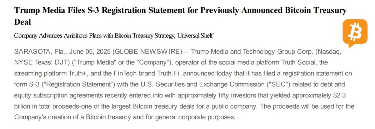 Trump Media Information S-3 Registration With US SEC for Its $2.3 Billion Bitcoin Treasury Deal, One among Largest Crypto Disclosures – “The Defiant”
