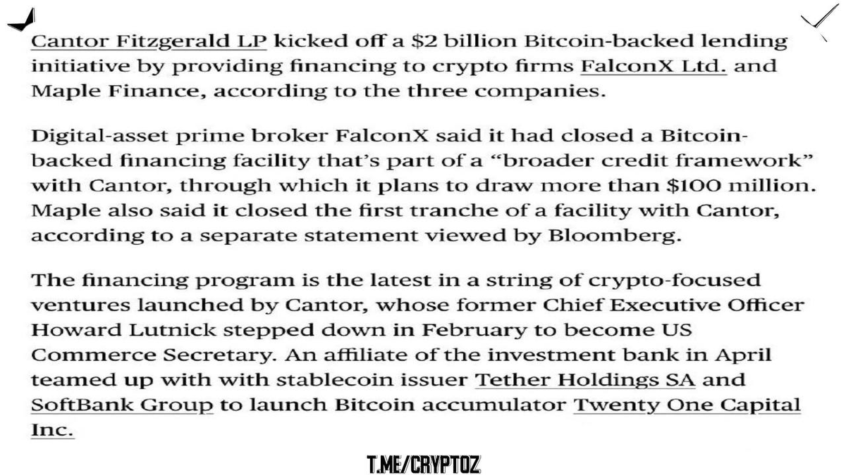 Cantor Fitzgerald Launches $2 Billion Bitcoin Lending Program With First  Loans to FalconX, Maple Finance, Anchorage Custody - 