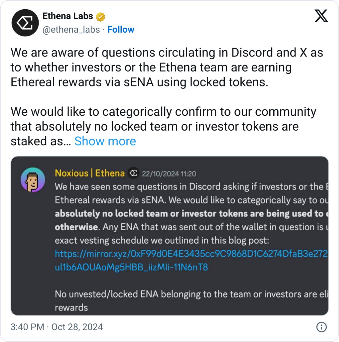 Ethena Labs Faces Allegations of Misusing 180M ENA Tokens, Holding 25%  Staked ENA - 