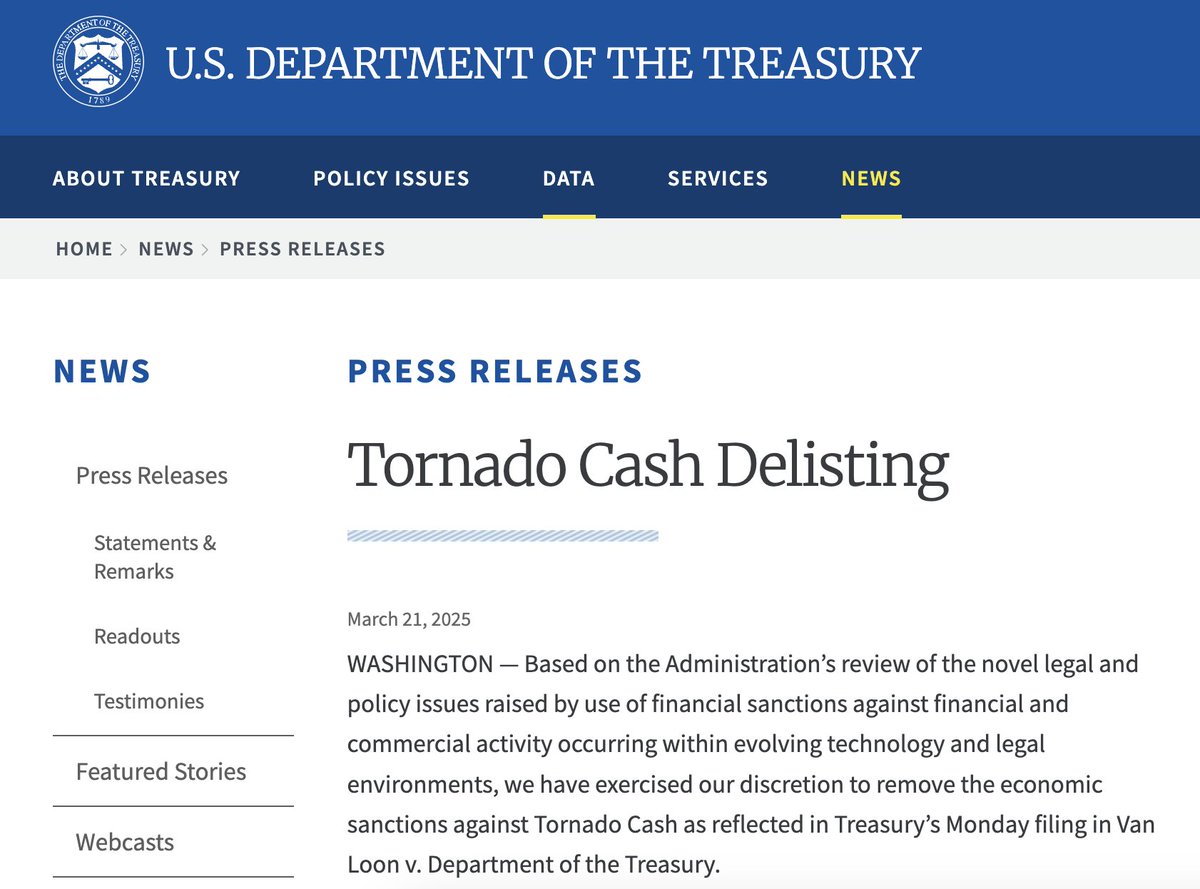 U.S. Treasury Removes Sanctions Against Tornado Cash Cryptocurrency Mixer -  