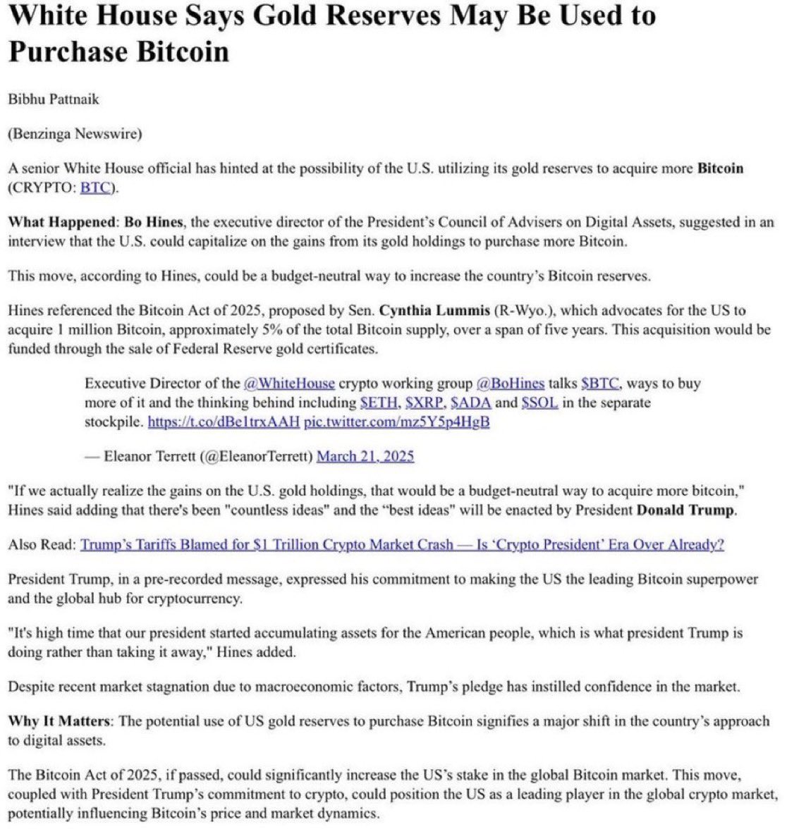 U.S. White House Considers Using Gold Reserves for Strategic Bitcoin  Reserve Under Trump Administration - 