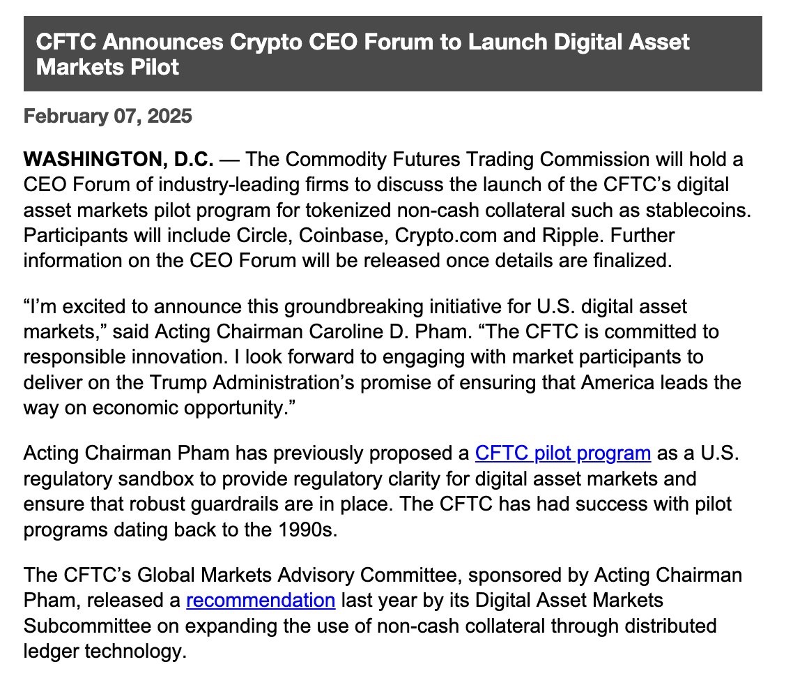 CFTC to Review Prediction Markets and Launch Digital Asset Pilot - 