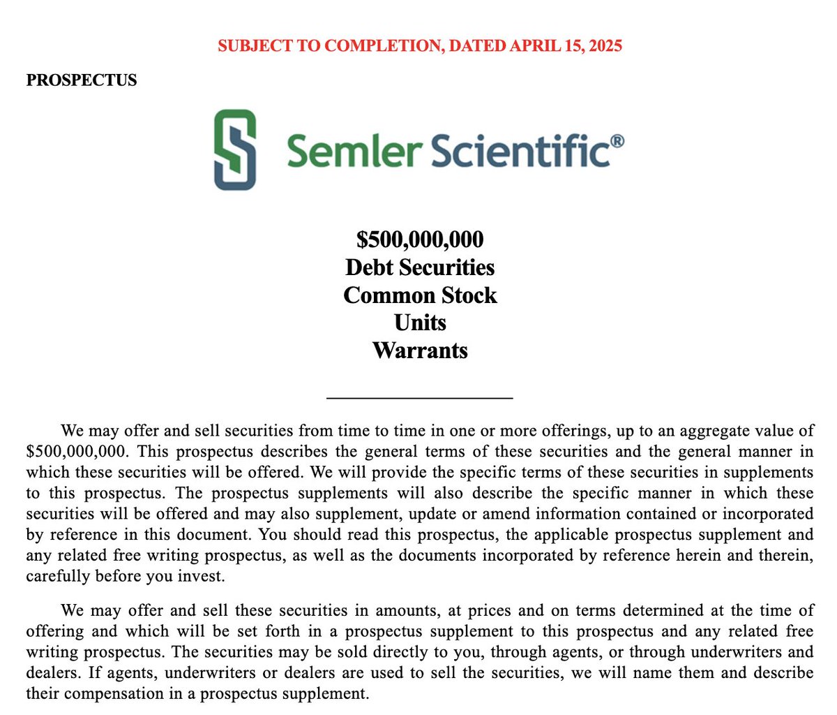 Semler Scientific Files to Raise $500 Million to Acquire Additional Bitcoin  - 