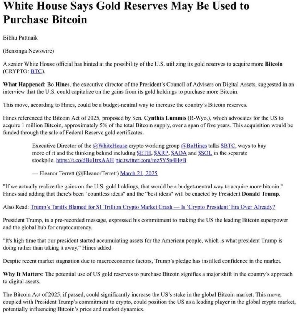 Trump Administration Considers Using Gold Reserves to Buy Bitcoin, Aiming  for $81 Trillion Impact - 