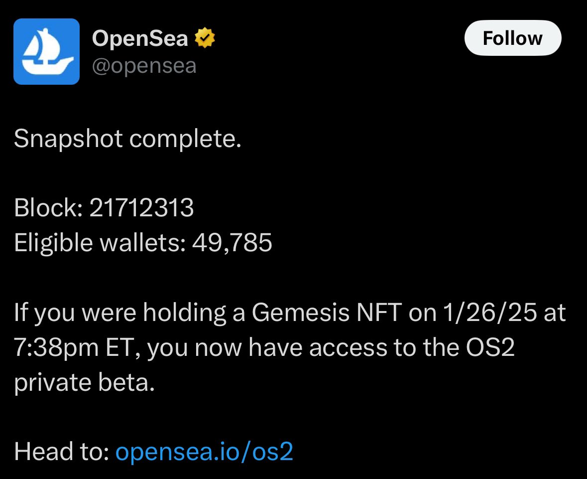 OpenSea Grants OS2 Private Beta Access to 49,785 Gemesis NFT Holders on  1/26/25 - 