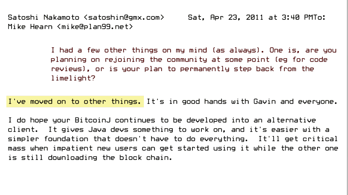 Bitcoin Creator Satoshi Nakamoto Sent Final Email to Mike Hearn on April  23, 2011, Leaving Project in Good Hands with Gavin Andresen - 